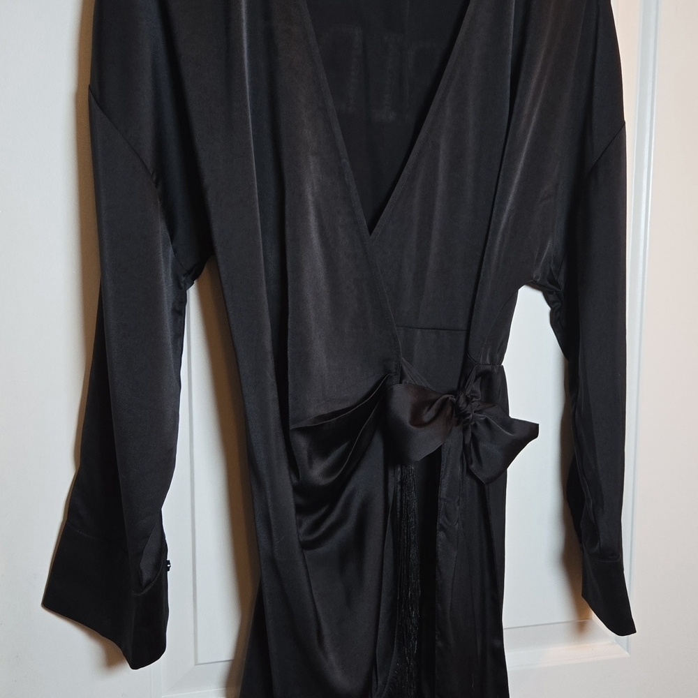 Elegant Black Satin Bride Robe